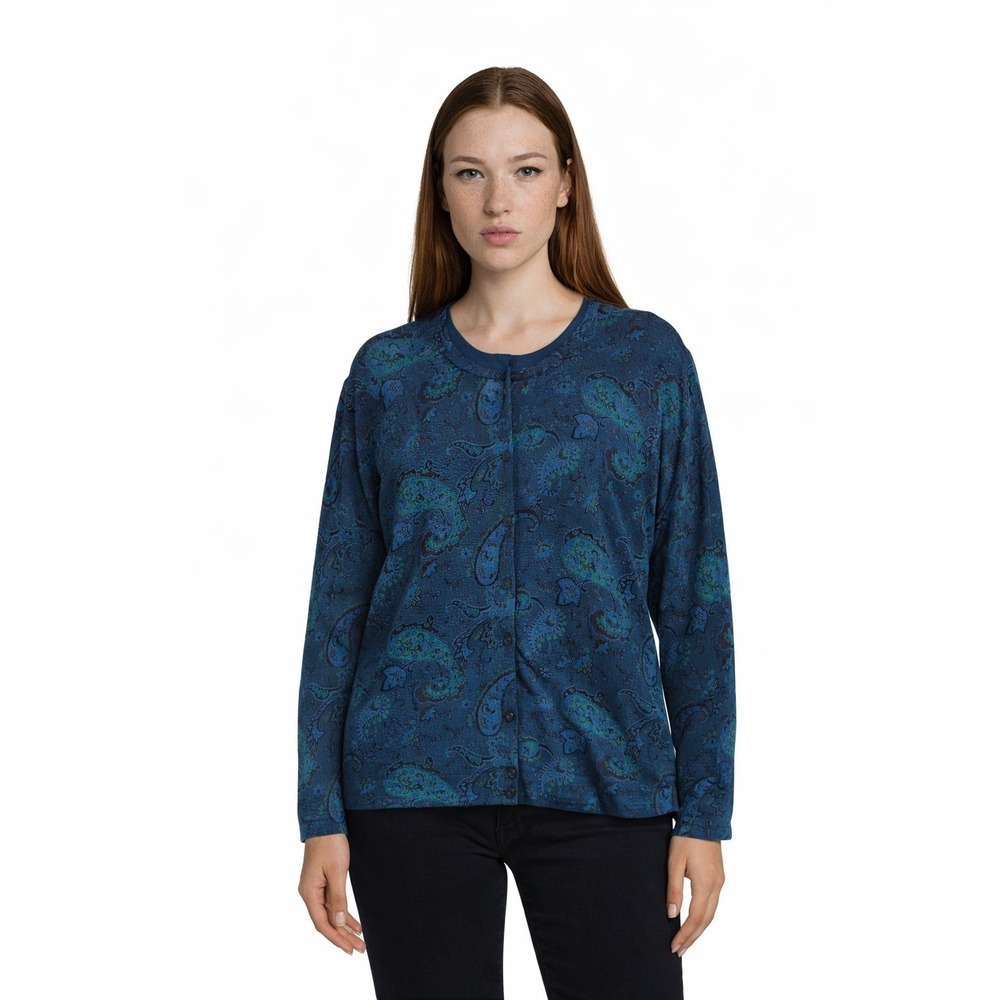 Pendleton Cardigan Sweater Women's Size XL Petite Teal Blue‎ Paisley Silk Blend
